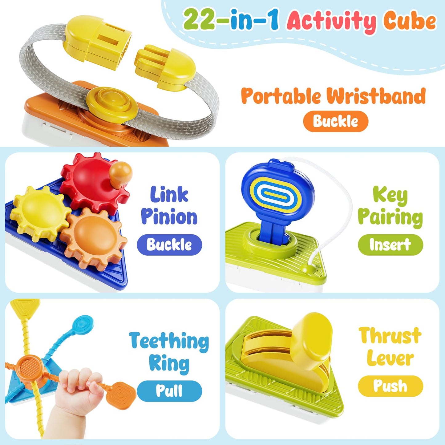 22-in-1 Baby Busy Board Activity Cube Toys, Montessori Toy for 1 Year Old Toddlers, Educational Learning Sensory Travel Toys for Infant 6-12 12-18 Months, 1st Baby Birthday Gifts for Boys Girls