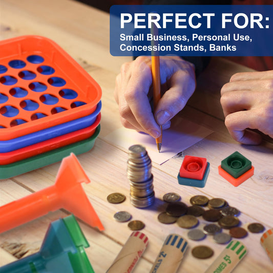 ESSENTIAL Coin Sorter Trays & Coin Counter Tubes, Coin Roller Crimping Tool with 60 Pcs Assorted Preformed Coin Wrapper Rolls