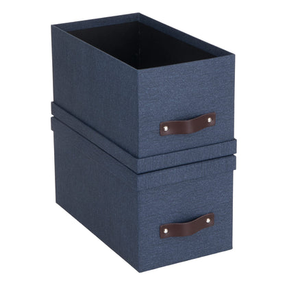 Bigso Silvia Organizational Storage Box with Leather Handle for Shelves and Stacks Easily - Durable and Decorative Storage Boxes with Lids - 5.9 in x 6.5 in x 11.6 in - 2 Pack - Blue