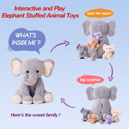 Vposyako 5 Pieces Elephant Stuffed Animals for Girls, 1 Mommy Elephant with 4 Babies Soft Plush Set Toys Gifts for Kids Children 3 4 5 6 7 8 9 Years, Christmas, Birthday, Children's Day