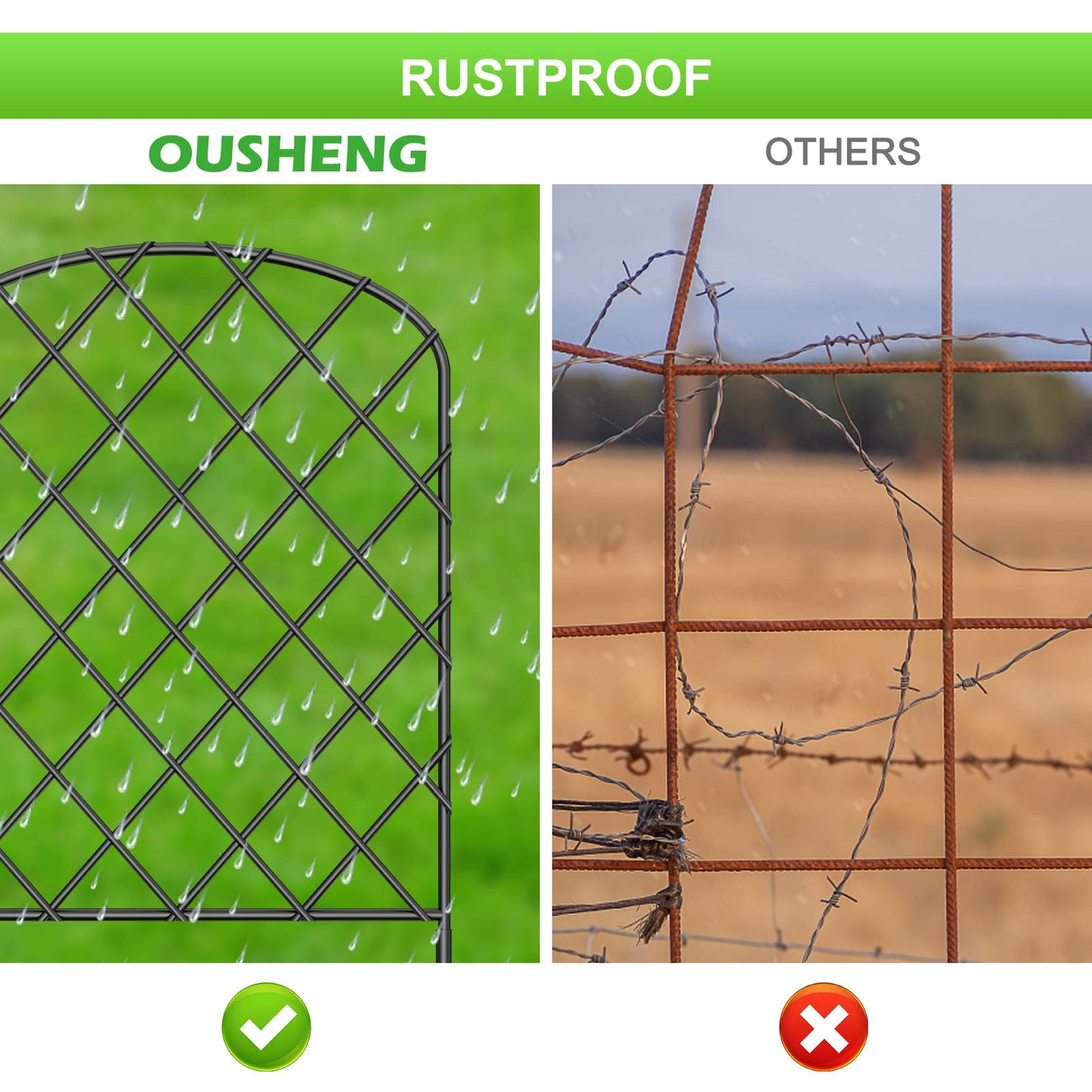 OUSHENG 25 Pack Decorative Garden Fence, Total 27ft(L) x 24in(H) Animal Barrier Border, Rustproof Metal Wire Section Edging Fencing Panel for Outdoor Patio Garden Yard, Arched