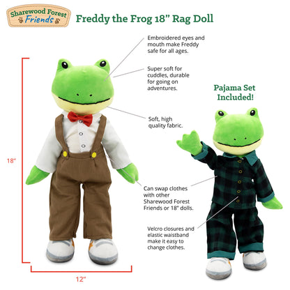 Plushible Soft Baby Doll, 18 Inch Frog - Plush Rag Doll with 2 Clothing Sets, My First Plush Toy for Girls, Boys & Infants, Soft Baby Stuffed Toy, Adorable Companion for 1 Year Old & Up
