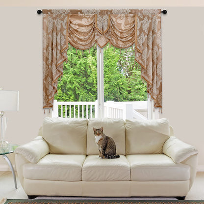 NAPEARL Waterfall Valance for Windows-Damask Valance for Living Room with Beads, Jacquard Swag Curtain Valance for Windows (1 Beige Valance, 61-Inch Wide)
