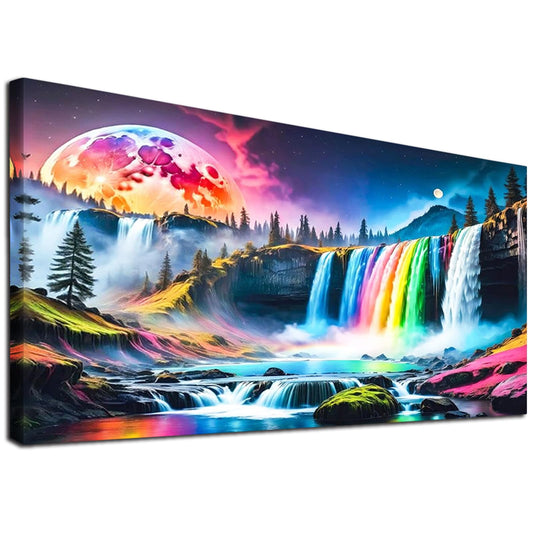 JATOK Diamond Painting Kits for Adults, 5D Colorful Waterfall Diamond Art Kits for Beginners, DIY Full Round Drill Paint with Diamond, Home Wall Decor 40x70CM /16x28in Frameless