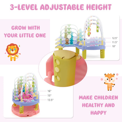 BABY JOY Baby Bouncer Activity Center, 3 in 1 Activity Center & Table | Infant Play Mat, Bouncing Activity Saucer w/Music, 3 Adjustable Height, 360° Seat for Babies 0-24 Months (Pink)