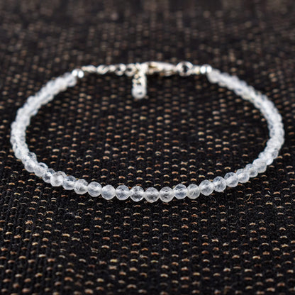 YANARA Moonstone Bracelet Gemstone Micro Beads Dainty Jewelry for Women, Natural June Birthstone, Energy Healing Crystals, Silver Plated Chain 8 inch Birthday Gifts For Her