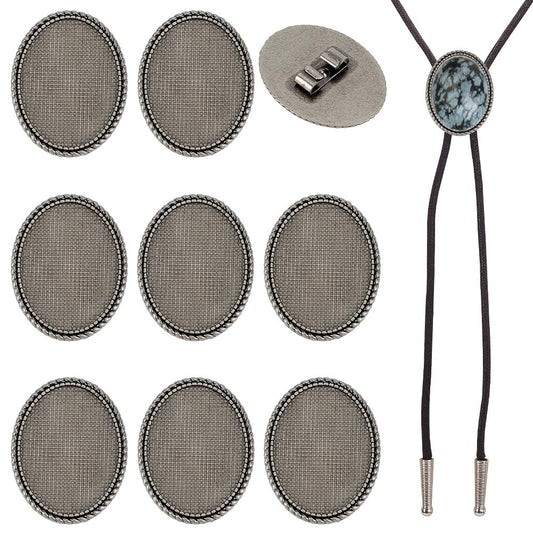 WEBEEDY 10 Pcs Oval Blank Bolo Tie Buckle Accessories DIY Blank Bolo Tie Clip Slider Clasp Accessories Fit for 30x40mm Inlay Antique Silver Vintage Cowboy Ties Findings for Ties Making DIY Craft Gift