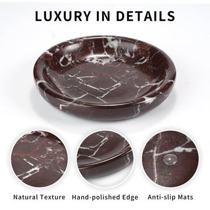 LWALMS Trinket Marble Jewelry Tray - Stone Ring Key Purse Holder Dish, Small Cute Round Plate Decorative Bowl for Nightstand Entryway Coffee Table Decor (5.5 inch)