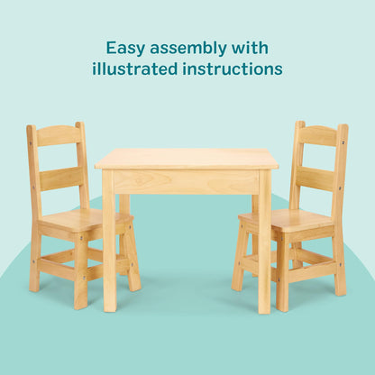 Melissa & Doug Solid Wood Kids Table and Chairs (2), Premium Quality Wooden Toddler Table and Chair Set for Kids Playroom Furniture & Montessori Classroom Furniture for Boys & Girls Ages 3+