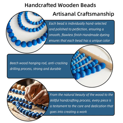 YarnieJiajia Wooden Beads Boho Home Decor Bedroom Tapestry Aesthetic Minimalist Farmhouse Wall Hanging Decor Netural For Living Room College Dorm Nursery Classroom (Blue)