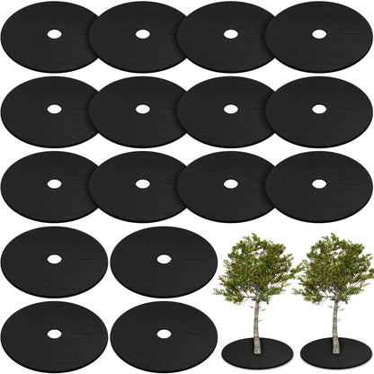 Shimeyao 16 Pcs 32. 2 Inch Non Woven Tree Mulch Ring Round Tree Weed Barrier Mat Reusable Landscape Protector Base Barrier Fabric for Weed Root Protection (Black)