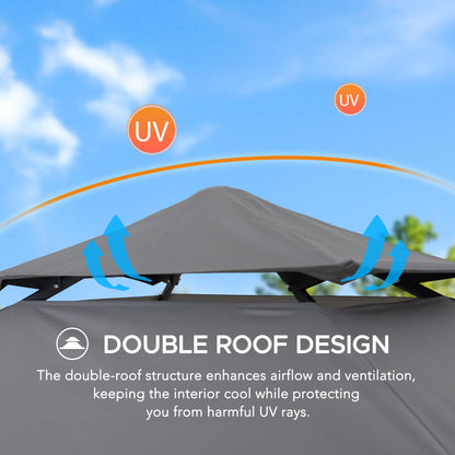 SUNJOY 8 x 5 ft. Grill Gazebo Pop Up Double Tiered Outdoor Gazebo Standing-Height Canopy with Magnetic LED Light, Adjustable Ceiling Height, for BBQ,Picnics, Outdoor Events, Gray
