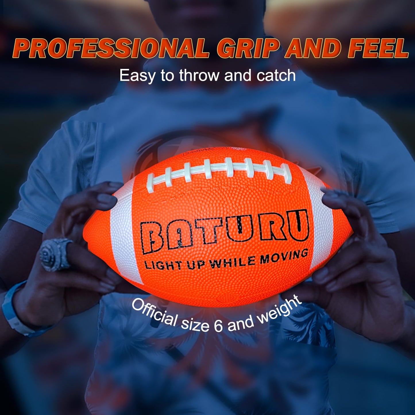 Glow in The Dark Football, Light Up Football, Junior NO 6 - Birthday Easter Stuffers Gifts for Boys Kids Teen Youth 8 9 10 11 12 Year Old, Catch Games in Backyard Camping Beach Outdoor (Orange+White)