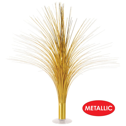 Beistle Metallic Spray Centerpieces - 2-Pack Elegant Gold Table Decorations with Clear Base, Shimmering Foil Sprays for New Year’s Eve, Hollywood Awards Night, Graduation and Celebration Events, 19”