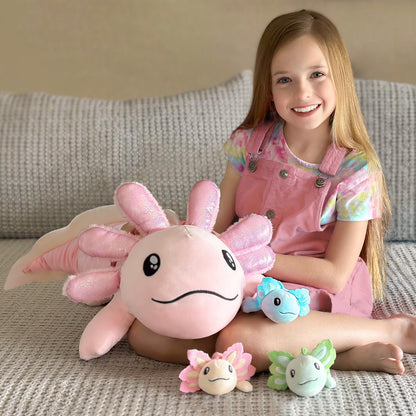 MaoGoLan Axolotl Plush with 3 Babies 33" Cute Stuffed Animals Salamander Plushies 4 PCS, Mom and Baby Plush Toy Set, Soft Axolotl Gifts for Girls Boys Kids Birthday Christmas