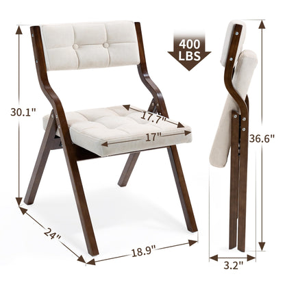 HOMEFUN Folding Chairs with Cushion, Wooden Padded Foldable Chair 2 Pack, Portable and Assembled Seat for Guests Kitchen Office Wedding and Party, Camel