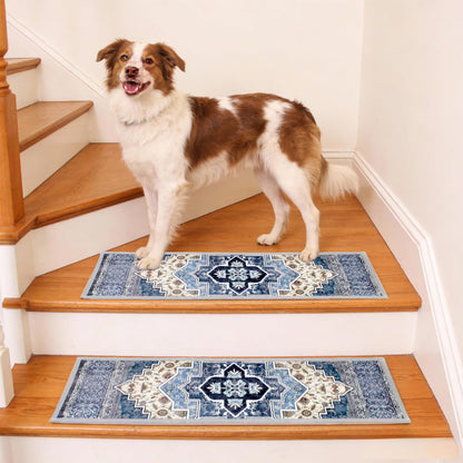 Stair Treads Non Slip 15 Pack 8" X 30" Stair Treads for Wooden Steps, Washable Self Adhesive Stair Runners Stain Resistant Stair Carpet, Edging Staircase for Kids Elders and Dogs (Style 2)