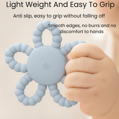 Vibrating Teether for Babies, Soft Silicone Baby Teething Toy with 3 Vibration Levels, USB C Rechargeable BPA Free Teether for Infant & Toddler, Sensory Chew Toy (Blue)