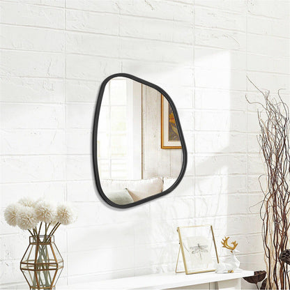 HLFMVWE Asymmetrical Mirror for Wall Irregular Oval Wood Frame Modern Unique Accent Wall Mirror Decorative Vanity Bathroom Living Room Bedroom Entryway Hallway Artistic Wavy Mirror Small 14"x10"