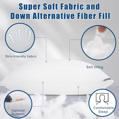 Piwaal Luxury Hotel Pillows for Sleeping 4 Pack,Bed Pillows Standard Size Set of 4,Down Alternative Filling,Pillows for Back,Stomach or Side Sleepers