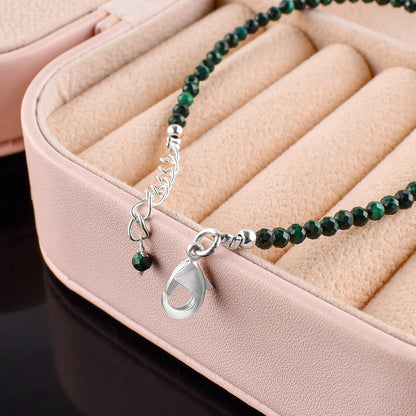 Natural Green Malachite Gemstone Micro Beads Dainty Bracelet Jewelry for Women Gifts For her, Birthstone Energy Crystals, Silver Plated Chain 8 inch