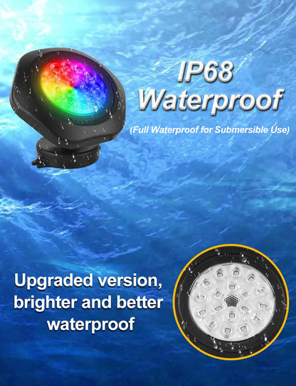 CREPOW RGB Underwater Pond Lights,Super Bright 18 LED Submersible Fountain Lights, Bluetooth APP Control IP68 Waterproof Color Changing Spotlights for Fish Aquarium Tank Yard Garden Pool(Set of 12)
