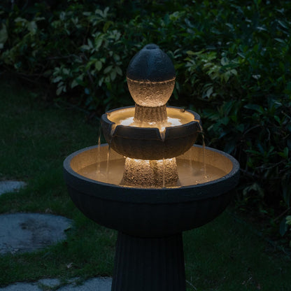 Puulye 37.80” H Outdoor Water Fountain Made with Eco-Friendly Recyclable Materials, Polyethylene Cascading Waterfall Water Fountain Outdoor, Garden Decor with LED Light for Patio, Backyard (Andesite)