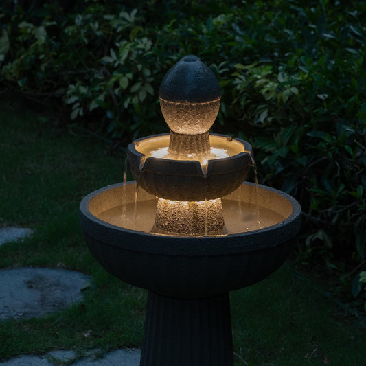 Puulye 37.80” H Outdoor Water Fountain Made with Eco-Friendly Recyclable Materials, Polyethylene Cascading Waterfall Water Fountain Outdoor, Garden Decor with LED Light for Patio, Backyard (Andesite)