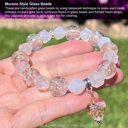 ARTSY Crafts Glow in the Dark Glass Beads with Natural Gemstone Beads Charm Bracelets, Crystal Healing Stones Firefly Beads Bracelet for Men Women Love Calming Anxiety Chakra Spiritual Gifts, Quartz