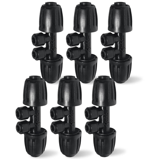 6 Pack 1/2'' to 1/4'' Drip Irrigation Fittings, Push-to-Connect 4 Way Drip Irrigation Part Barbed Tee Connectors, Anti-Leak Locked Splitter Fitting for 1/2" Irrigation Tubing (0.6''-0.67''OD)
