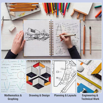 Graph Paper Notebook, 8.5” x 11” Graphing Notebook, 300 Pages, Large Hardcover Grid Notebook Journal, Graph Paper Spiral Notebook with Thick Paper, Pockets for School and Office Supplies, Purple