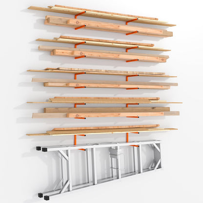 Asxevn 10 Pack Lumber Storage Rack | Wall-Mounted Wood Storage | 10-Tier Heavy-Duty Lumber Rack | 2200 lb Capacity Garage Metal Wood Organizer | Indoor/Outdoor Use (10 Pack-10 Level)