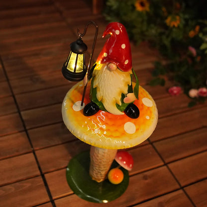 HONGLAND Solar Garden Gnomes Outdoor Statue, Waterproof Outdoor Mushroom Decor with Solar Lantern LED Lights for Yard, Patio, Lawn Ornaments, Ideal Gifts for Mom Grandm, Housewarming Gifts-16.5"