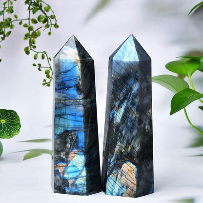 FZBHRO Large Labradorite Towers Crystal Point Obelisk 6 Faceted Healing Crystal Stone Wand for Meditation Gift 0.8-1.3 Pound