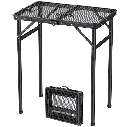 FUNYKICH Folding Grill Table for Outside, 3 Height Adjustable Portable Camping Tables, Lightweight Metal Aluminum Outdoor Table with Portable Handle for Camping, Picnic, BBQ, 23''x16'', Black