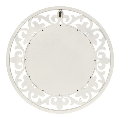 Kate and Laurel Shovali Coastal Round Mirror; 32 Inch Diameter; White; Decadent Wall Decor with Ornate Wood-Carved Frame