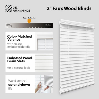 DEZ FURNISHINGS Cordless 2" Faux Wood Blind, 46.5" W x 48" H, White