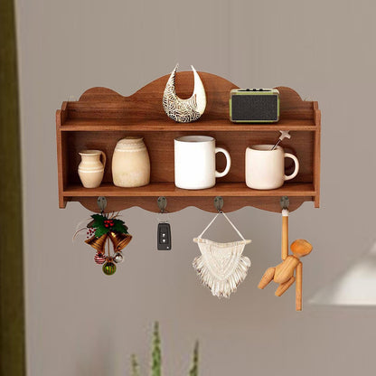Bothyi Kitchen Shelves Key and Cup Holder Sturdy Multifunction with Hooks Antique Shelf Ornaments Display Stand for Bedroom Entryway, Brown