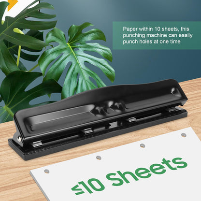 Adjustable 4-Hole Paper Puncher for A4 Refills - 10 Sheet Capacity - Portable Manual Tool with 6mm Hole Diameter - Black Desktop Ring Puncher for Office and School Supplies 999D