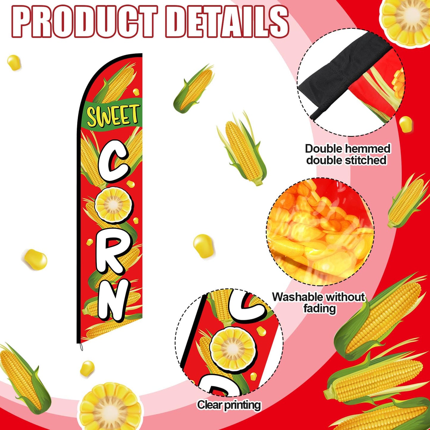 Mindsoft 2.5 x 12 ft Sweet Corn Feather Flag - Windless Single-sided Printing Feather Flag without Pole Outdoor Advertising Banner for Business (Red)