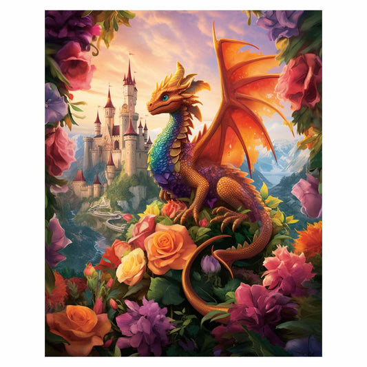 eovv Dragon Castle Square Diamond Painting Kit, 5D DIY Full Square Drill Crystal Art, Fantasy Theme Wall Decor, 16 x 12 inches