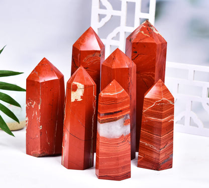AMOYSTONE Red Jasper Obelisk Large Healing Crystal Wand Tower 6 Faceted Column Reiki Chakra Meditation Therapy 1.1-1.7 LBS