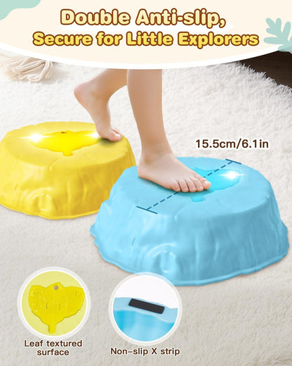 Gleamkid Light Up Stepping Stones for Kids with Music: 6PCS Thicker Double Non-Slip Balance Stepping Stones with Rainbow Spinner, Indoor Outdoor Sensory Toy for Toddlers Ages 3+, Boys & Girls Gifts