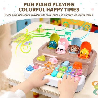 LESSETI Interactive Pop Up Toy with Piano Keyboard - Cause and Effect Animal Toy with Music and Light for Toddlers 1-3, STEM Learning Educational Baby Toys, Birthday Gifts for Boys Girls 6-12 Months