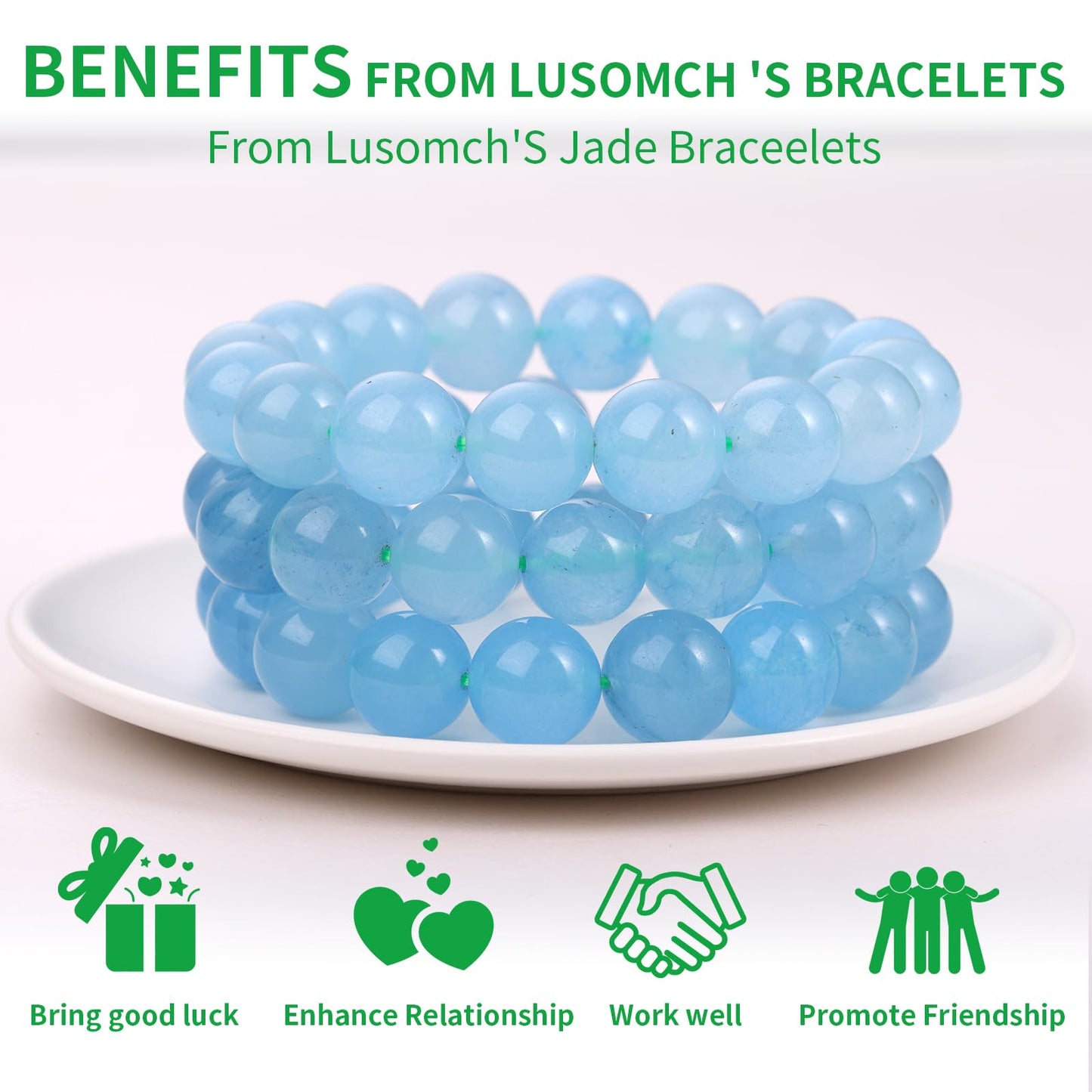 Handmade Natural Jade Beaded Bracelet for Women & Men – Genuine Green/White Jade Gemstone Stretch Bracelet – Lucky Energy Healing Jewelry Gift for Peace, Prosperity & Protection SB