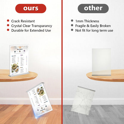 8.5x11 Acrylic Sign Holder with 2 Business Card Holder, 3 Pack Double Sided Clear Display Stand, Flyer Holder 8.5 x 11, Table Top Paper Holder, Vertical Menu Flyer Stand, Plastic Frame for Restaurants