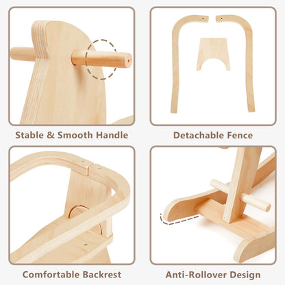 labebe - Wooden Rocking Horse, Baby Wooden Ride On Toys for 12M+, Classic Rocker Toy with Removable Fence, Toddler Riding Toy Indoor/Outdoor, Nursery Birthday Gift (Natural)