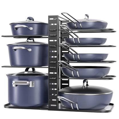 ORDORA Pots and Pans Organizer under Cabinet 14.55 Height, Adjustable 8-Tier Pot Organizers inside Cabinet, Kitchen Organizers and Storage Fit 6-11 inch Lightweight Cookware