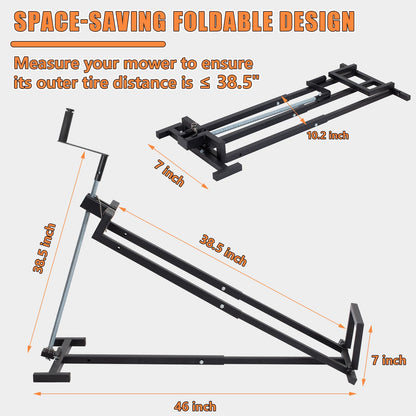 Wishtofly Lawn Mower Lift Jack, 880 Lbs Weight Capacity Heavy-Duty Telescopic Maintenance Lifter with Crank & Power Tool Handle, Foldable & Easy Assembly, Ideal for Lawn Mowers and Garden Tractors