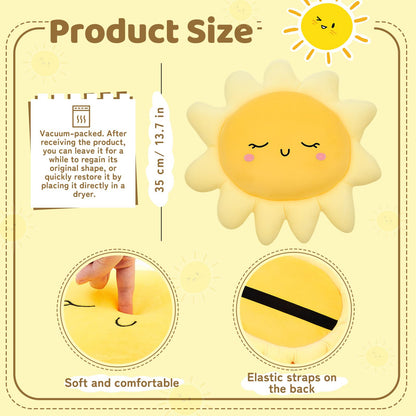 Juexica 1 Pcs Sun Pillow Plush Sofa Cushion Cute Stuffed Sun Shaped Floor Pillow Car Throw Soft Toy for Kids Women Girls Bed Home Decoration (13.7 Inch)